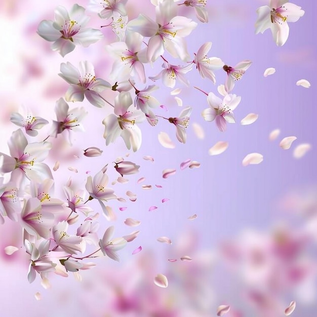 Elegante fundo de primavera com flores de cerejeira e pétalas voadoras