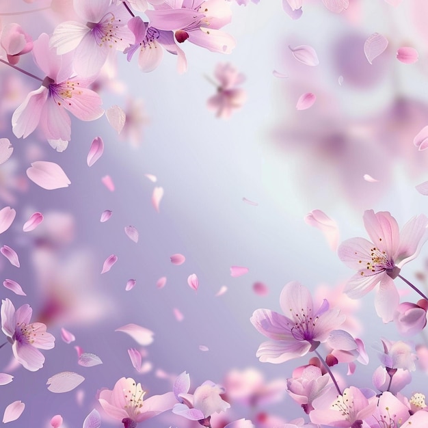 Elegante fundo de primavera com flores de cerejeira e pétalas voadoras