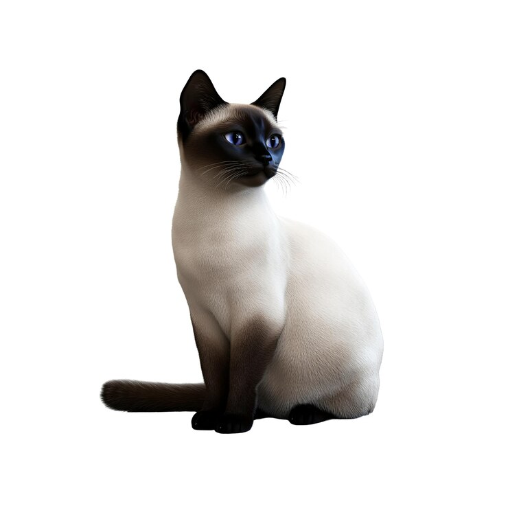 PSD elegante gato siamés sentado sobre un fondo blanco