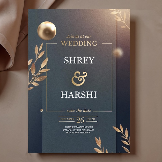 Elegante goldene Hochzeitseinladung
