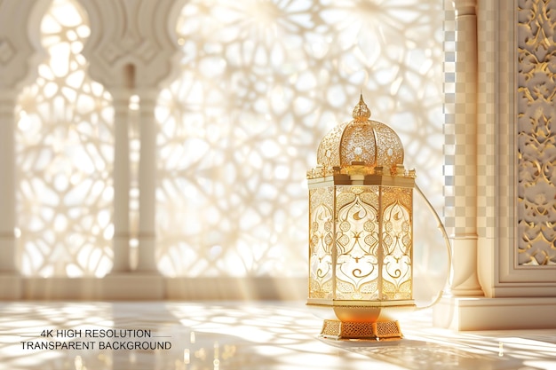 PSD elegante goldene laterne aus arabischem weißgold, islamisches design auf durchsichtigem hintergrund