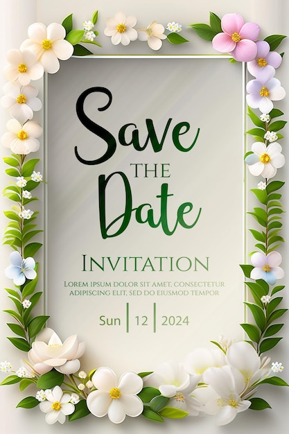 PSD elegante guarde la fecha diseño floral para invitación de boda fondo invitación de boda de primavera w