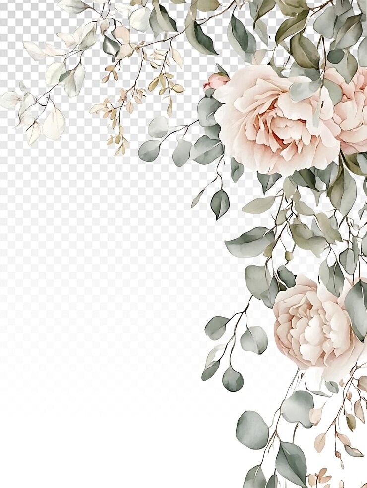 PSD elegante guirnalda floral en acuarela con peonías y hojas de eucalipto