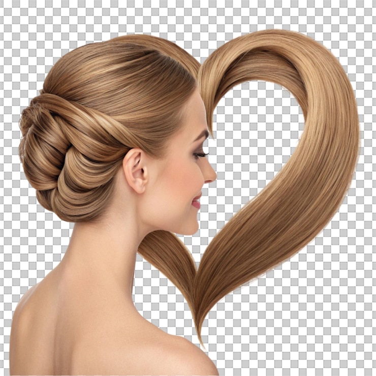 PSD elegante haare in herzform mit klarem png-hintergrund