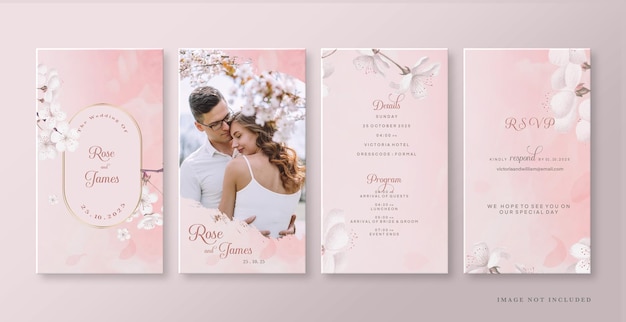 Elegante historia de Instagram de boda rosa con flor de cerezo