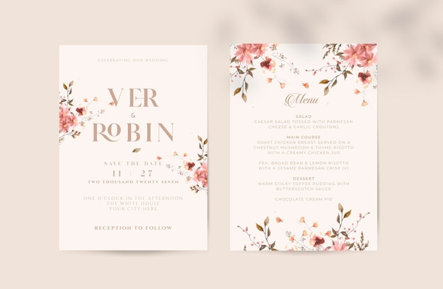 Elegante hochzeitseinladung in sanften pastellfarben mit zarten aquarellblumen