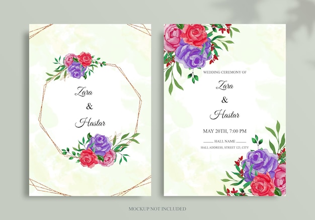 Elegante hochzeitseinladungskarte mit schöner aquarellblume psd