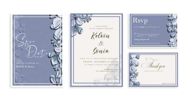 Elegante Hochzeitseinladungskarten-Vorlage mit Aquarell-Blumendekoration psd