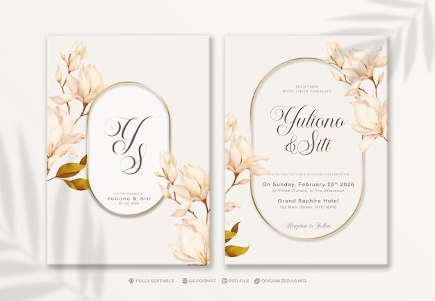 elegante Hochzeitseinladungsvorlage im PSD-Format mit Aquarellblume