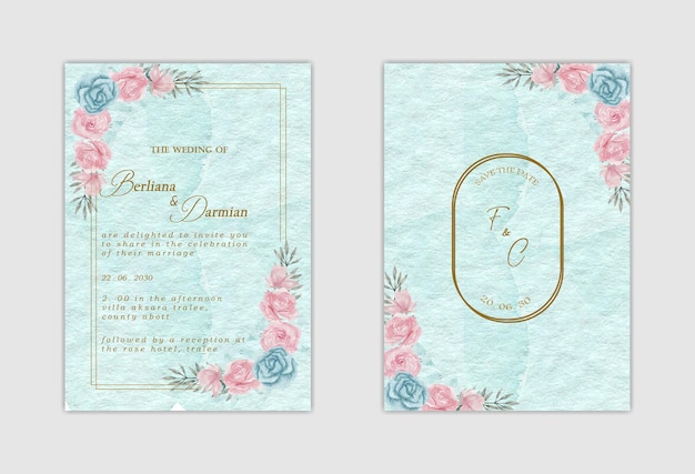 Elegante hochzeitseinladungsvorlage mit grünem hintergrund premium psd