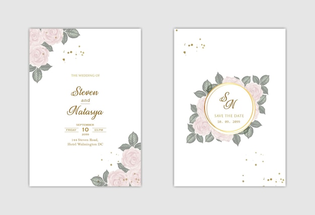 Elegante hochzeitseinladungsvorlage mit lila blume premium psd