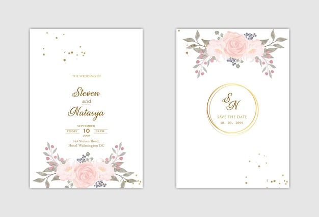 Elegante Hochzeitseinladungsvorlage mit lila Blume Premium Psd