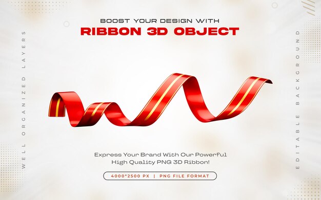 PSD elegante ícone de fita vermelha ilustração de renderização 3d isolada