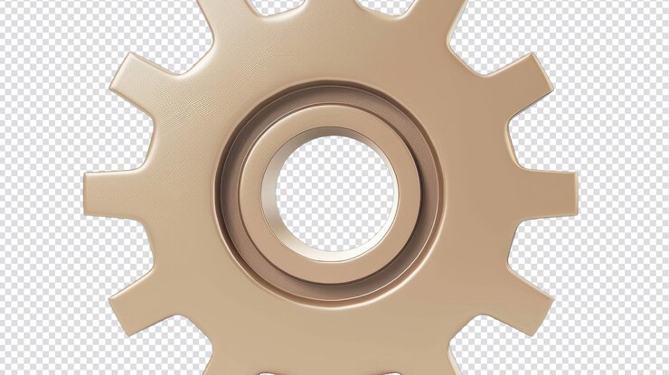 PSD elegante icono de engranajes beige para uso comercial y tecnológico