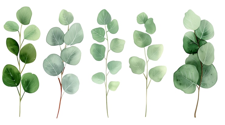PSD une élégante illustration botanique à l'aquarelle avec des brindilles de feuilles vertes
