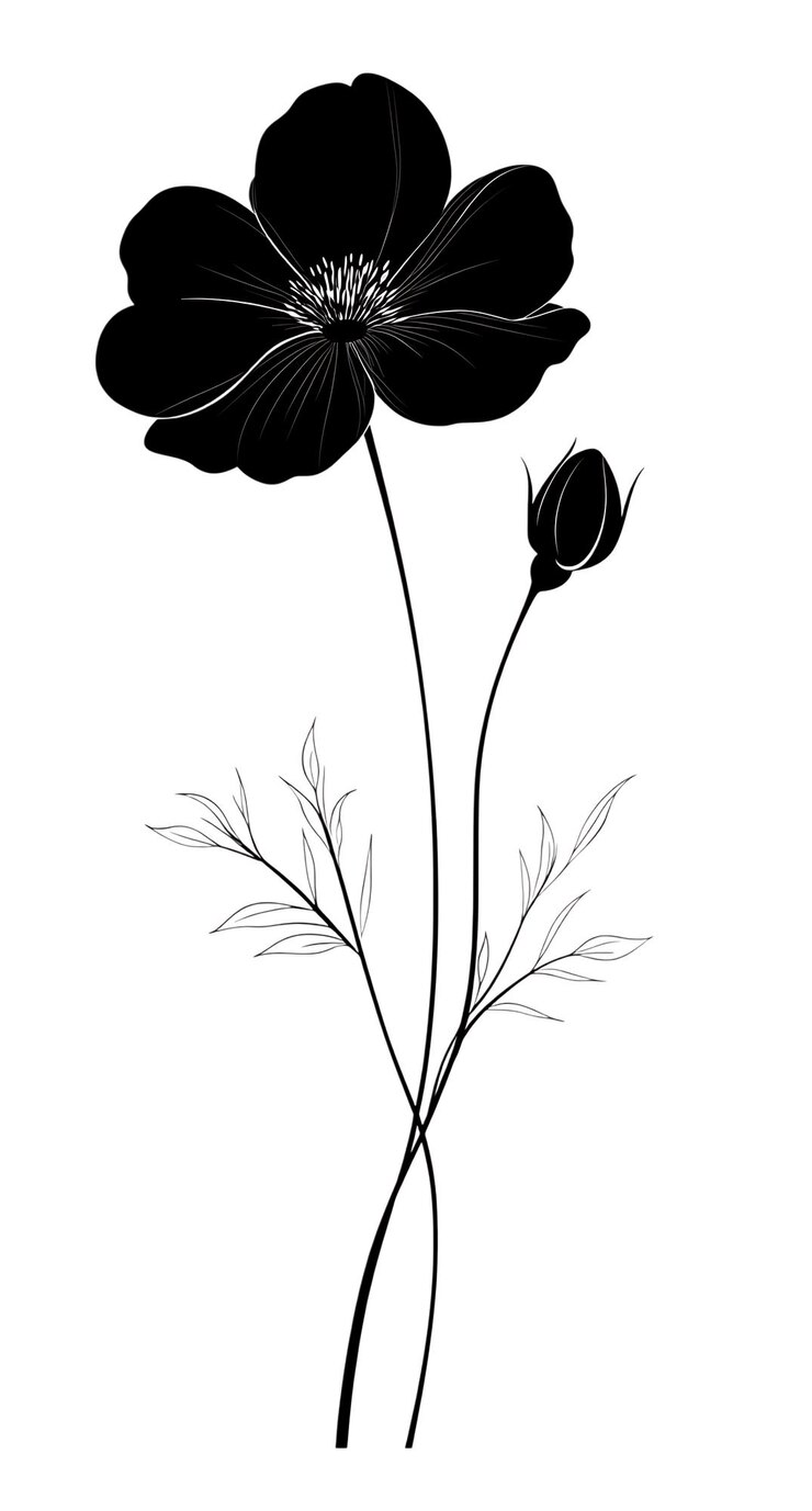 PSD une élégante illustration monochrome de la fleur de pavot