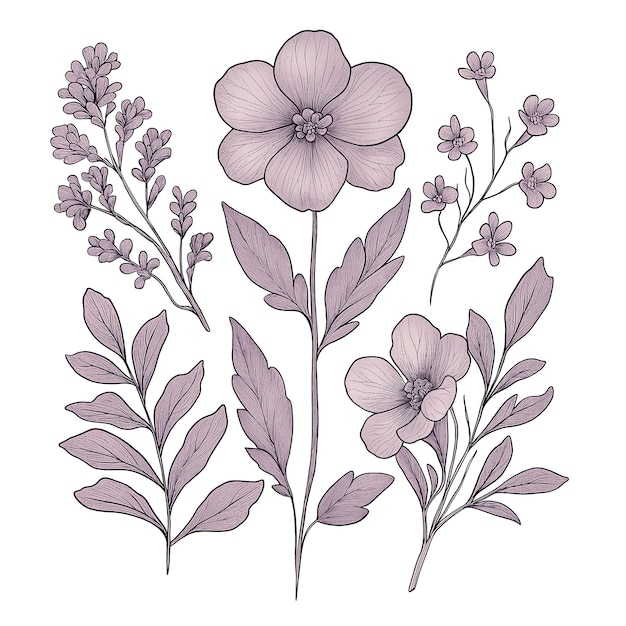 Elegante illustrazione floreale con fiori di lavanda e viola