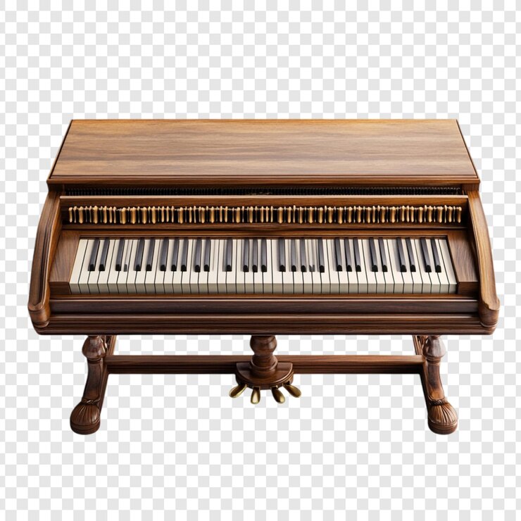PSD elegante instrumento musical de piano de madeira antigo teclas clássicas teclas de marfim madeira castanha música bonita decoração de casa de design vintage