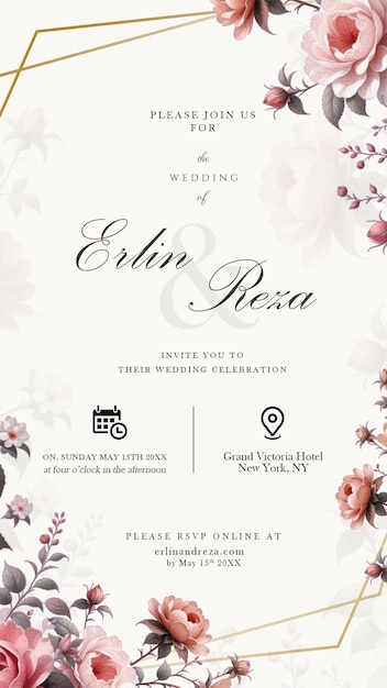 Elegante invitación de boda con diseño floral