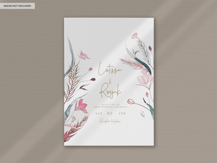 PSD elegante invitación de boda floral dibujada a mano con acuarela