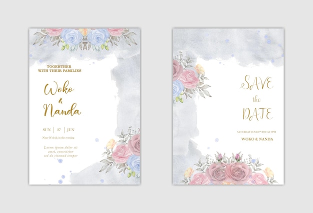 Elegante invitación de boda floral con flor roja PSD Premium