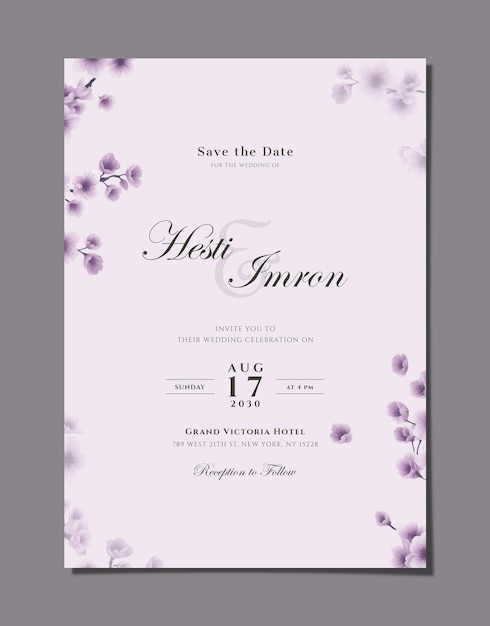 PSD elegante invitación digital de boda con flores