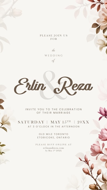 Elegante invitación digital floral para la boda