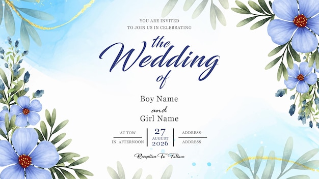 Elegante invitación floral para la boda con flores acuareladas