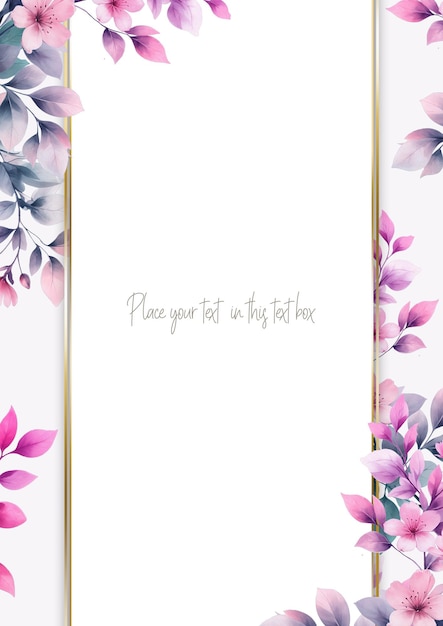 Elegante invitación floral con flores de acuarela rosada y marco dorado