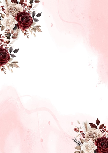 Elegante invitación floral con rosas de Borgoña