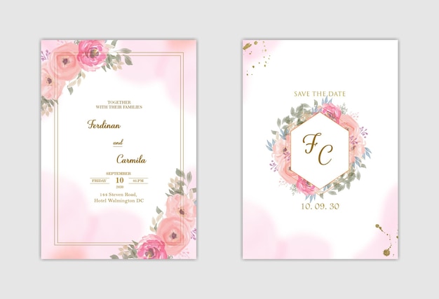 Elegante invito a nozze bianco e salva la data con fiore blu Psd Premium