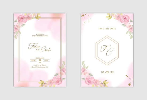 Elegante invito a nozze bianco e salva la data con fiore blu Psd Premium