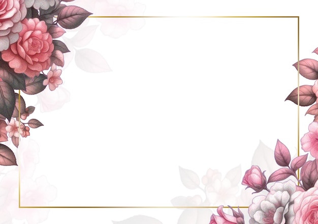 Elegante invito floreale con rose rosa e cornice dorata