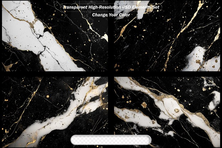 PSD elegante juego de fondo de textura de mármol negro y dorado