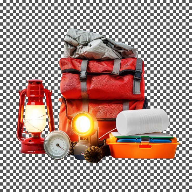 PSD elegante kit de emergencia para automóviles de invierno con luz aislada sobre un fondo transparente