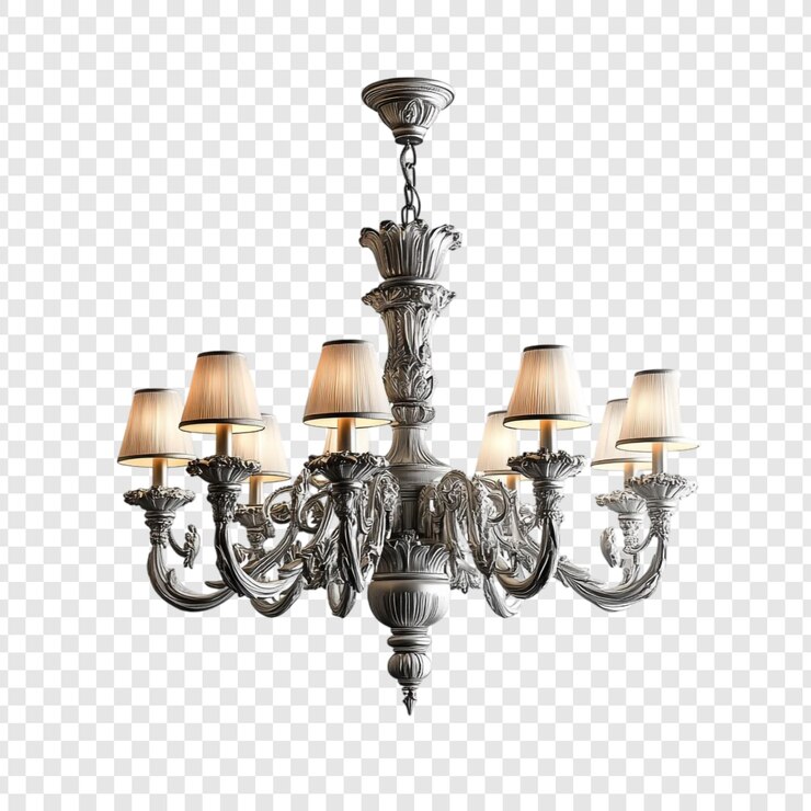 PSD elegante lampadario bianco antico con otto lampade