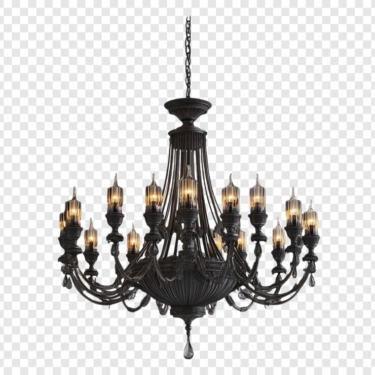 PSD elegante lampadario nero con accenti di cristallo sedici luci design sorprendente perfetto per grandi spazi decorazione della casa di lusso apparecchio di illuminazione