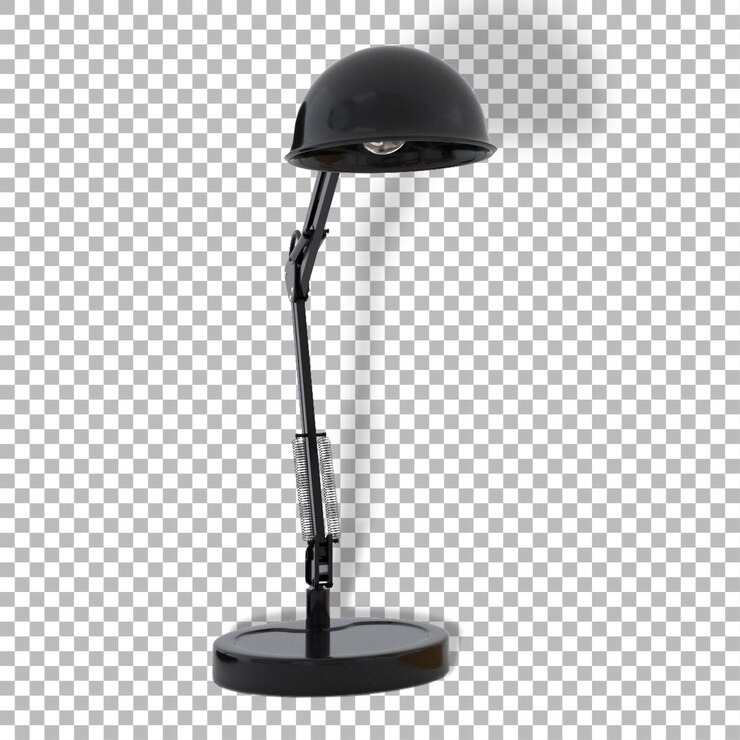 PSD una elegante lámpara de escritorio negra con una sombra en forma de cúpula y un brazo ajustable diseñado para la iluminación enfocada