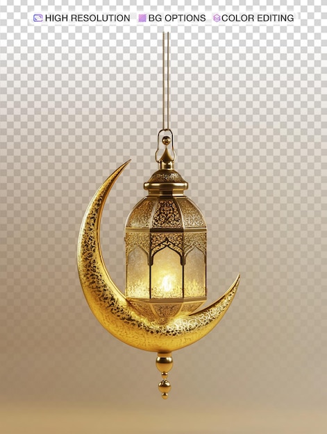 Elegante lanterna del Ramadan con sfondo di mezzaluna