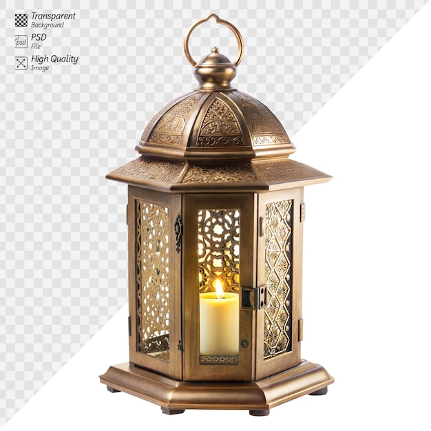 PSD une élégante lanterne en bronze avec une bougie brûlante à l'intérieur.