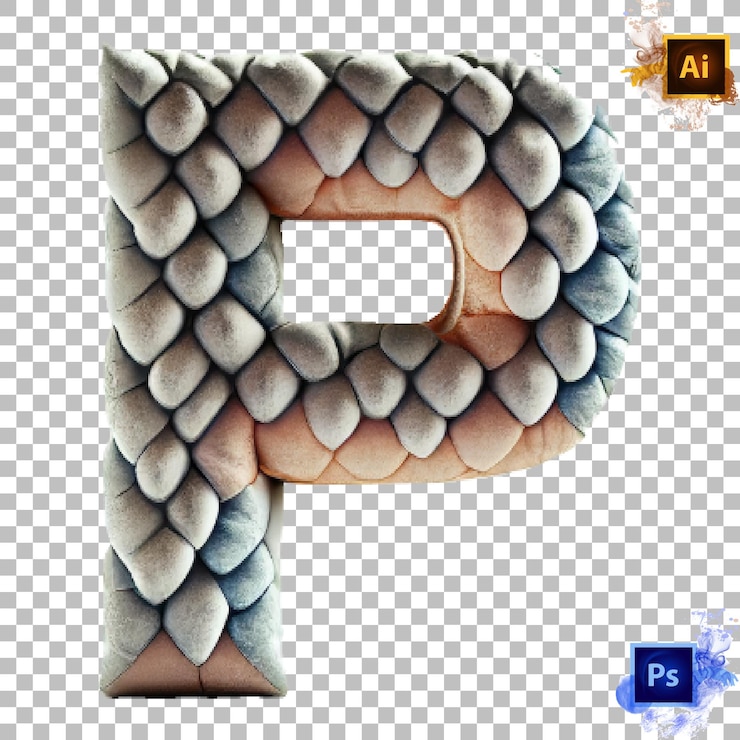 PSD elegante letra do alfabeto de a a z colcha fofa design de letra p