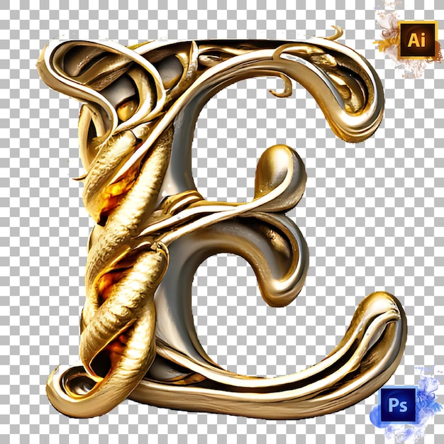 PSD elegante letra do alfabeto de a a z design de letra metel dourado e