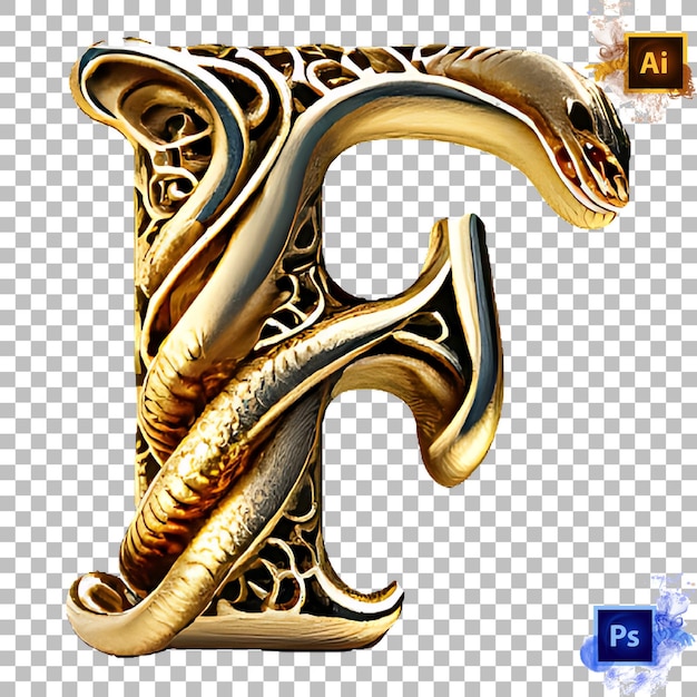 PSD elegante letra do alfabeto de a a z design de letra metel dourado f
