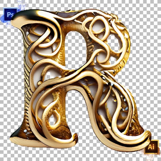 PSD elegante letra do alfabeto de a a z design de letra metel dourado r