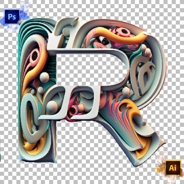 Elegante letra do alfabeto de a a z trippy design de letra 3d r