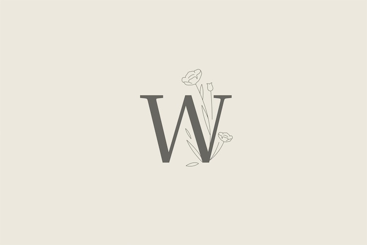 PSD elegante letra de flor de hierbas botánico diseño de plantilla de logotipo retro contorno