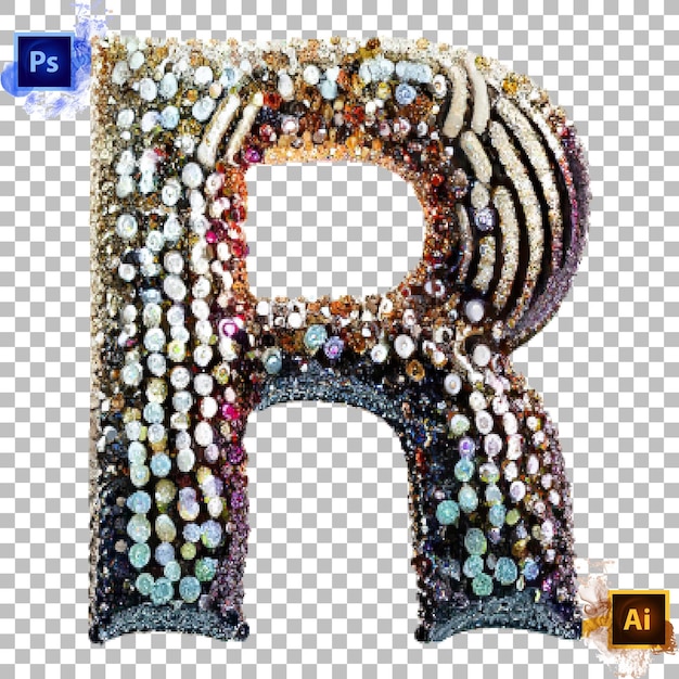 Elegante lettera dell'alfabeto dalla A alla Z con paillettes e diamanti, design con lettera R