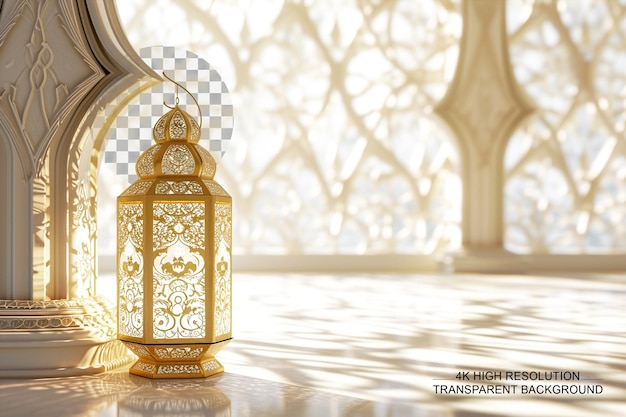 PSD elegante linterna dorada árabe de oro blanco diseño islámico en fondo transparente