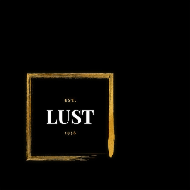El elegante logotipo de LUST en cuadrado dorado sobre un fondo negro
