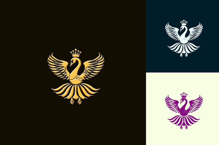 PSD el elegante logotipo de la mascota del animal cisne con el ballet tutu y la tiara con hermosos diseños vectoriales abstractos